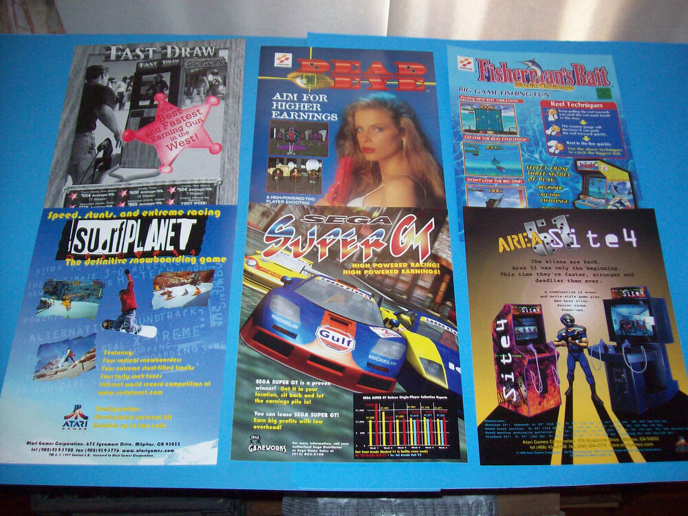 Arcade FLYERS Fisherman's Bait Dead Eye Area 51 Super GT Surf Planet Fast Draw